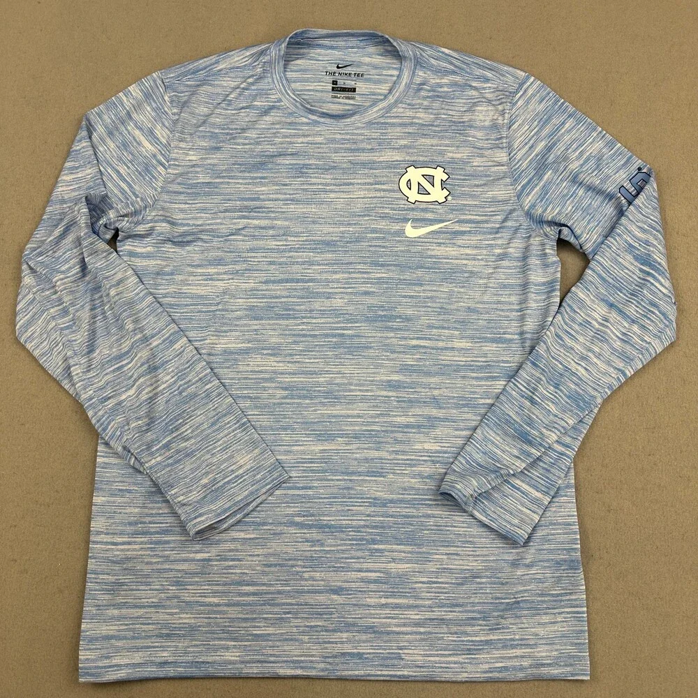 North Carolina Tar Heels Shirt Men Medium Blue Nike Tee Sleeve Spell Out NCAA M